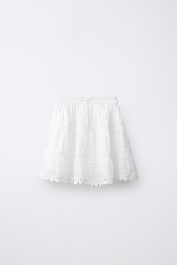 ZARA РОМАНТИЧНАЯ ЮБКА С ПАНЕЛЯМИ И КРУЖЕВОМ, БЕЛЫЙ