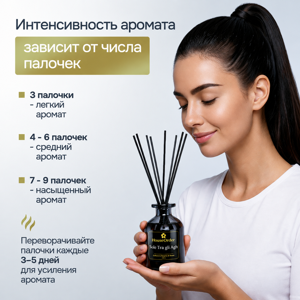 Аромадиффузор HouseOrder «Солнце между иголок» с палочками, 100 мл