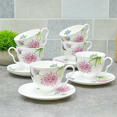 Чайный набор 12 предметов 240мл "Flowers" 205-957, костяной фарфор