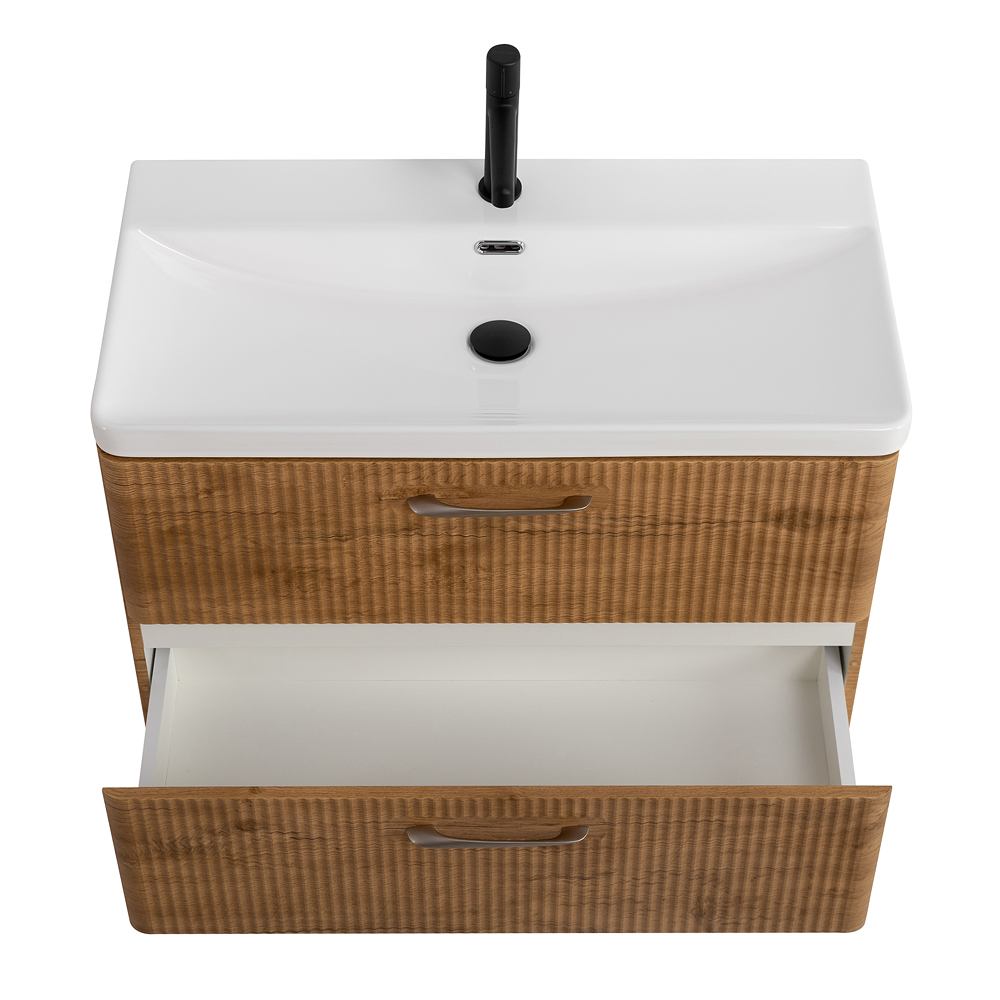Подвесная тумба с раковиной Belbagno DUE, 80 см Rovere Nature DUE-800-2C-SO-RN-P + BB-8076-3-80