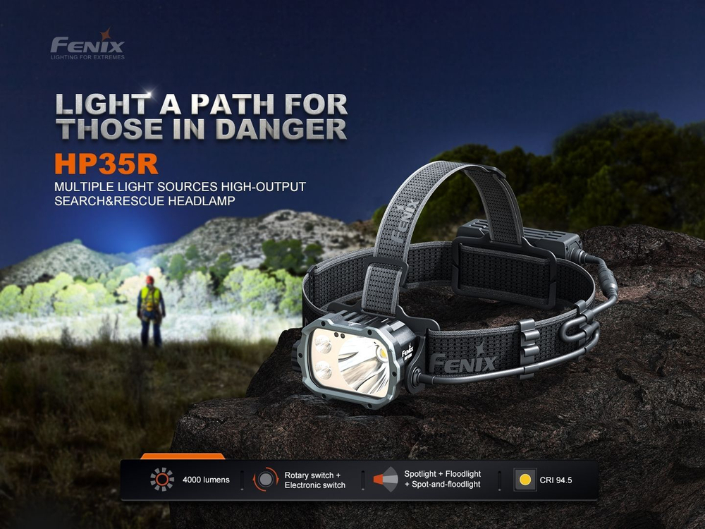 Налобный фонарь Fenix HP35R (красный свет на батарейном отсеке)