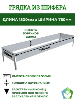 Грядка из шифера высота 250мм толщина 10мм