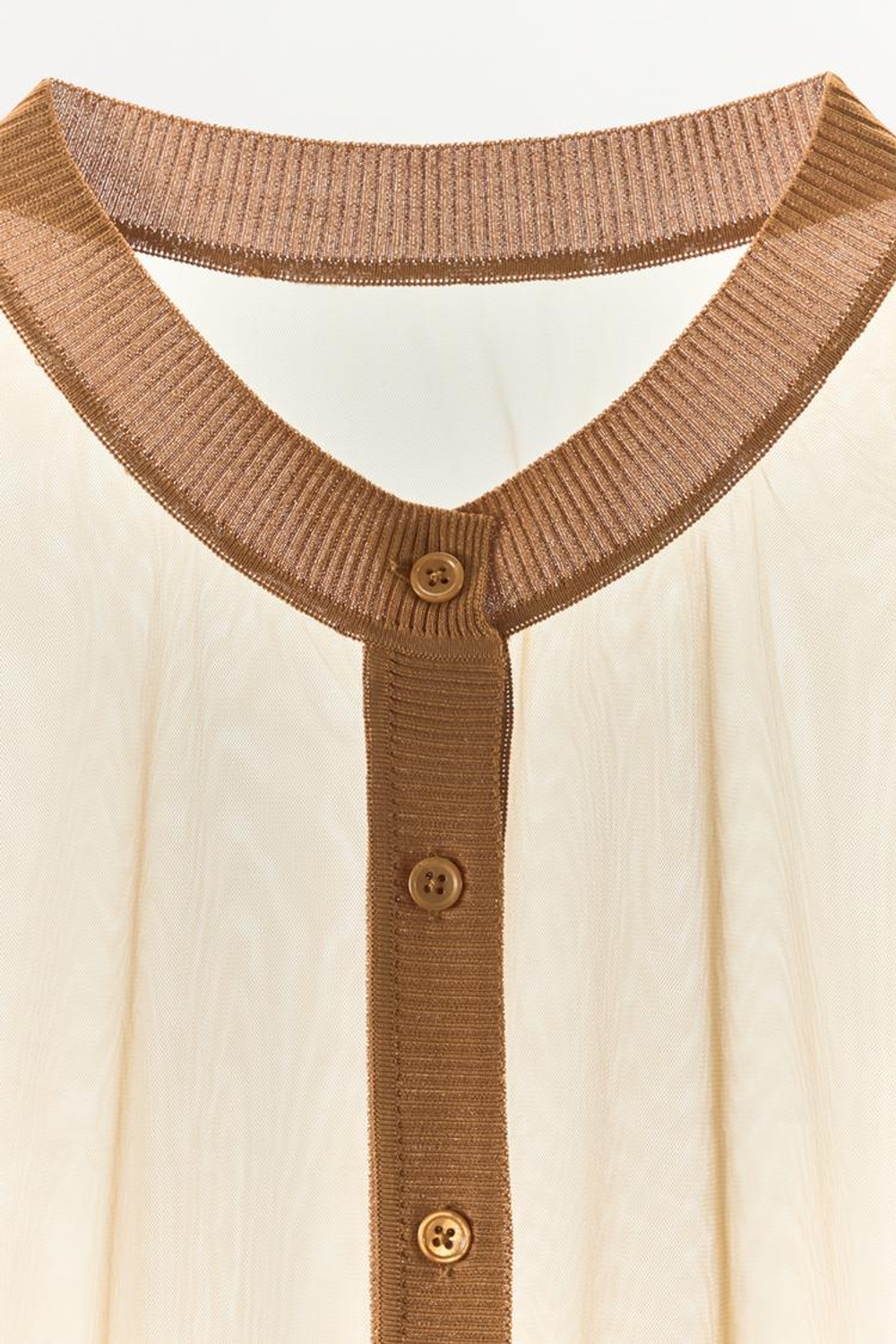 ZARA КАРДИГАН ИЗ ЖОРЖЕТА И ТРИКОТАЖА, СВЕТЛО-КОРИЧНЕВЫЙ
