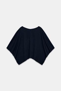 ZARA ХЛОПКОВАЯ ФУТБОЛКА С РУКАВАМИ-НАКИДКАМИ, МОРСКОЙ СИНИЙ