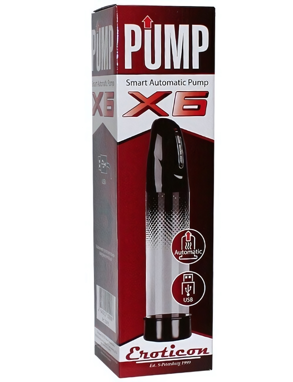 Перезаряжаемая автоматическая вакуумная помпа с функцией памяти Eroticon PUMP X6 (Цвет: прозрачный с черным)