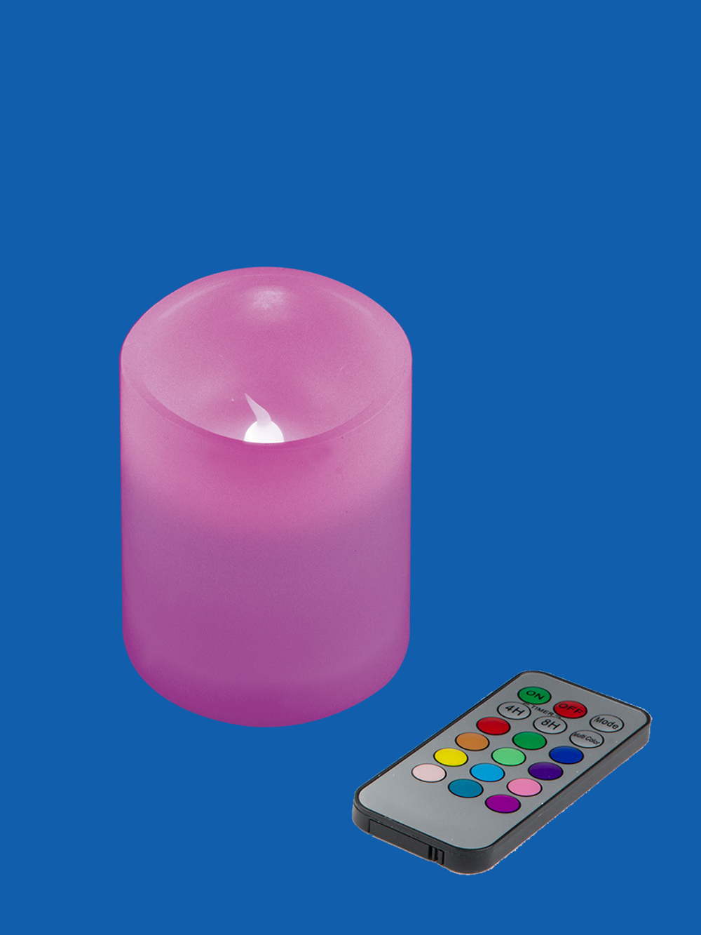 Свеча на батарейках 2АА (не входит в комплект) 7.5х10 см. 1 светодиод. RGB свет. С пультом управления