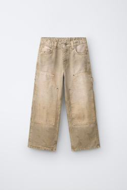 ZARA ХОЛЩОВЫЕ БРЮКИ WIDE LEG, ЭКРЮ