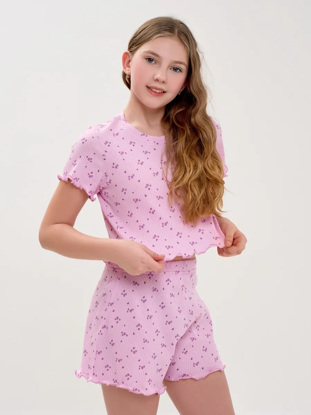 Пижама домашняя с шортами в рубчик