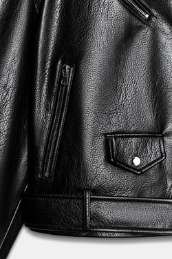 ZARA КУРТКА В БАЙКЕРСКОМ СТИЛЕ ИЗ ИСКУССТВЕННОЙ КОЖИ, ЧЕРНЫЙ
