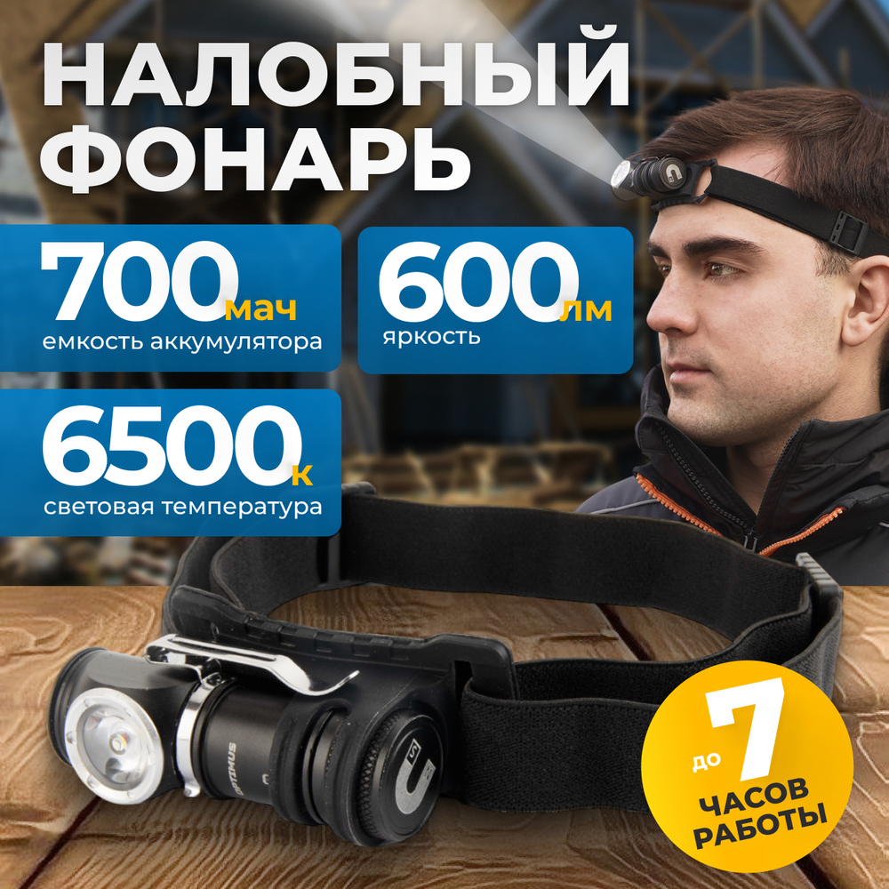 OPT-HL600 Фонарь налобный съёмный, 600 Лм