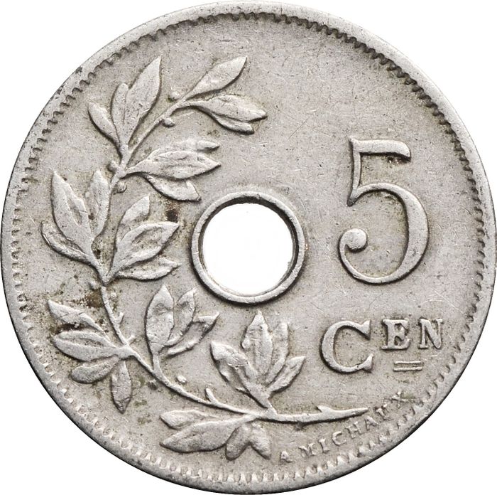 5 сантимов 1904-1907 Бельгия (Надпись на голландском - BELGIË)
