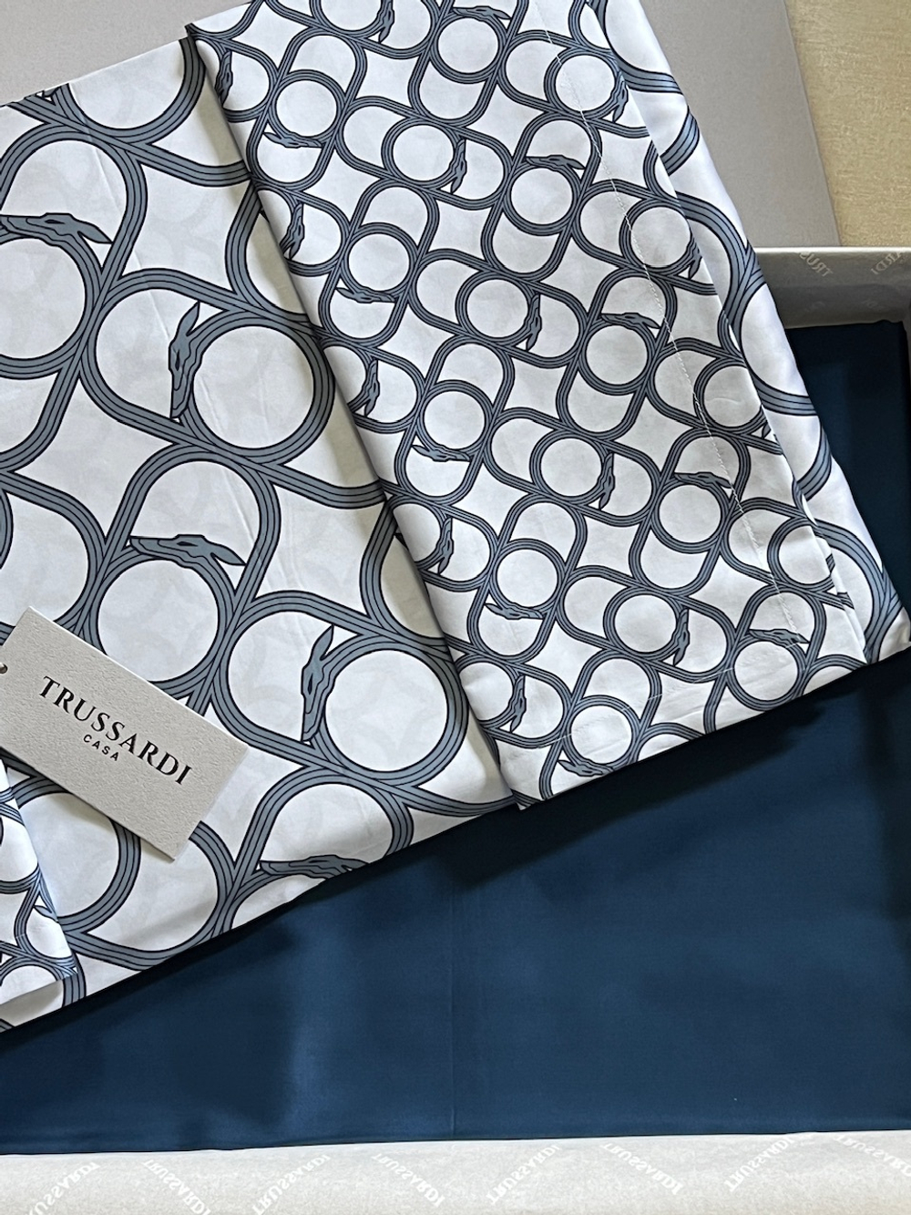 Постельное белье 2 спальное евро Trussardi Contemporary Logo синее
