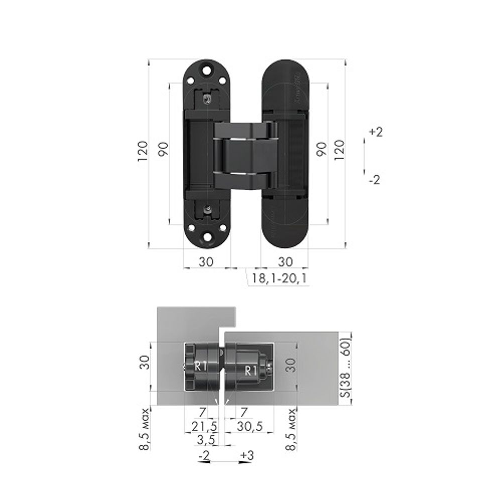 Петля скрытой установки ARMADILLO U3D3300.TG (Otlav IN300) BL черный /49387/ (1шт)