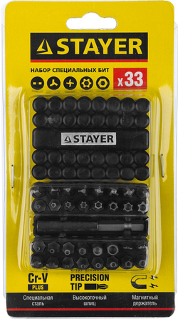 STAYER 33 шт, набор специальных бит с магнитным адаптером (26084-H33)