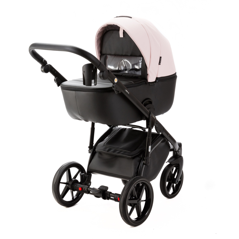 Детская универсальная коляска Adamex NOLA Deluxe 2 в 1 N-SD102 (Розовая пудра экокожа, Черная экокожа)