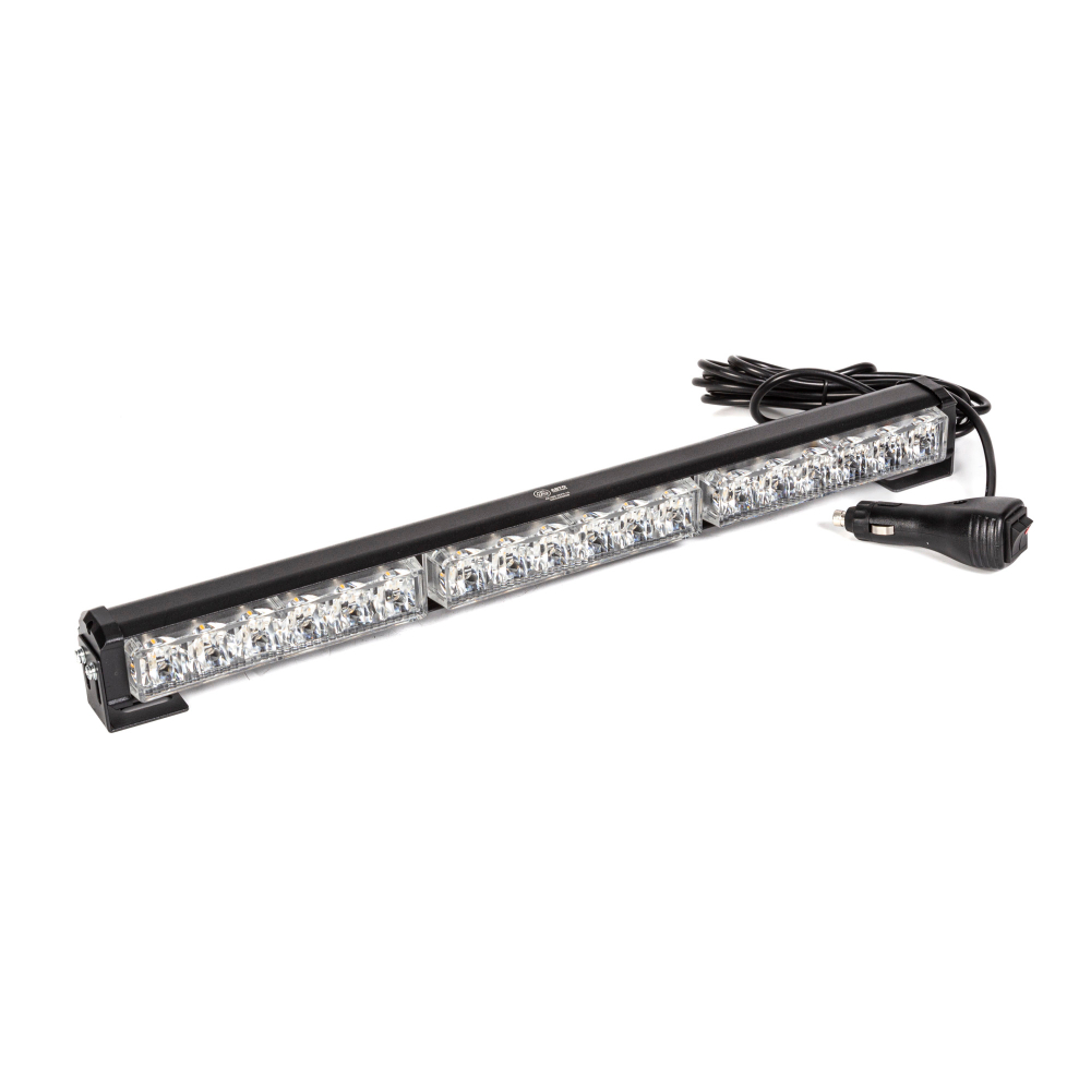 AE18W-3EPS-1S Маяк-стробоскоп 12/24 В, 18 Вт, желтый, 1-стор. (3 блока Epistar), 18 реж., крепление на кронштейне, прикуриватель (провод 3м), 450*40*50 мм