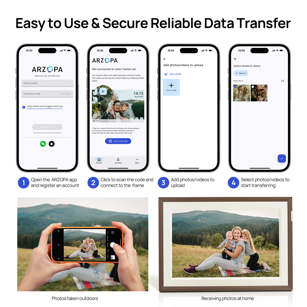 Цифровая фоторамка Arzopa D10 Brown Wi-Fi, 10,1-дюймовый сенсорный экран IPS, разрешение 1280x800
