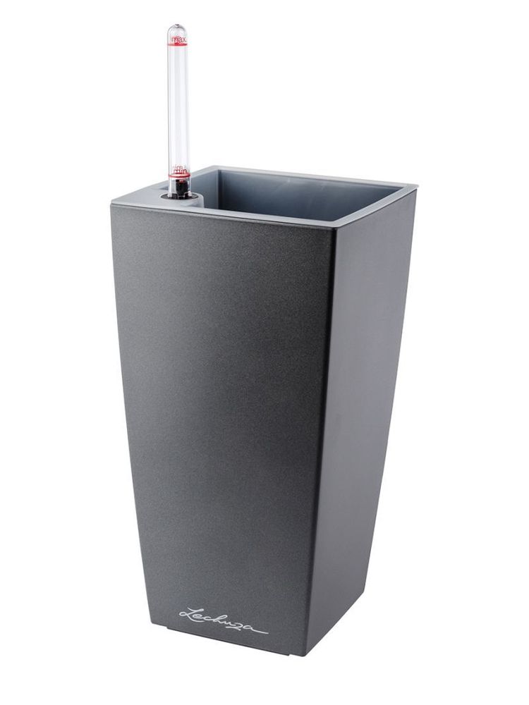 Кашпо Lechuza "Maxi Cubico Complete charcoal metallic" (пластик), 14x14xH26 см