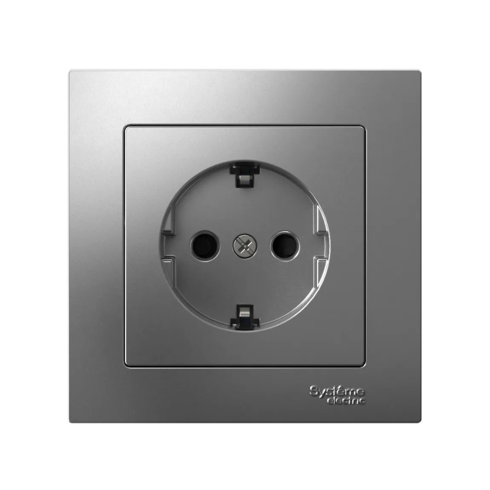 ATLASDESIGN РОЗЕТКА с заземлением со шторками, 16А, в сборе, быстрозажим. клем., СТАЛЬ