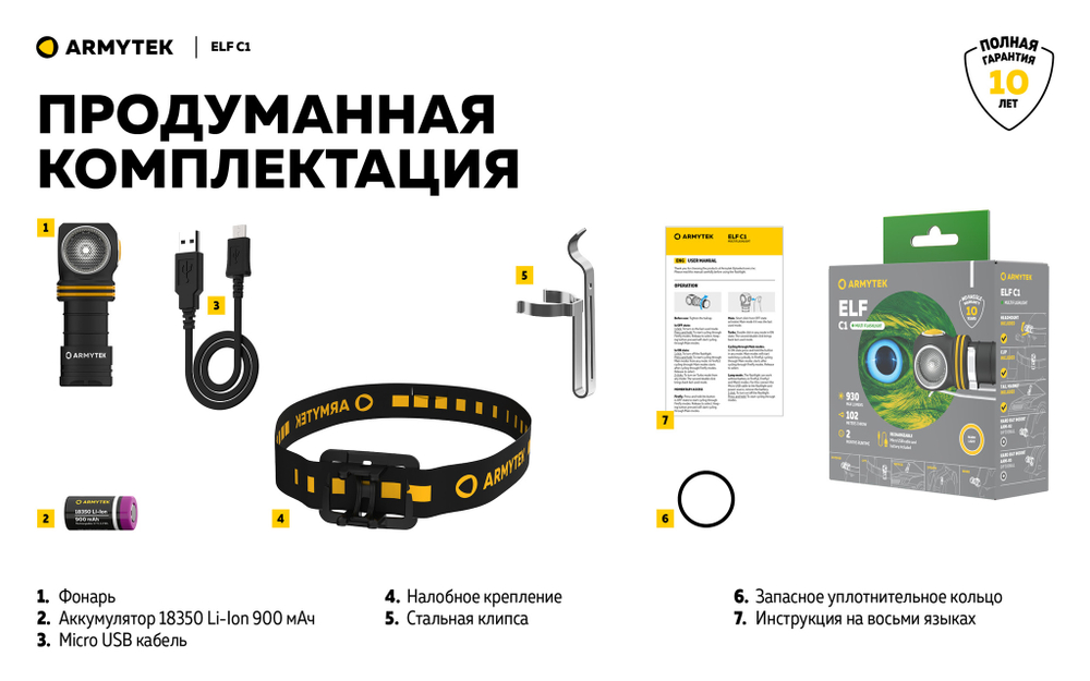 Фонарь Armytek ELF C1 Micro USB F05002W (теплый свет)