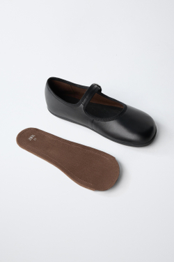 ZARA КОЖАНЫЕ БАЛЕТКИ BAREFOOT, ЧЕРНЫЙ
