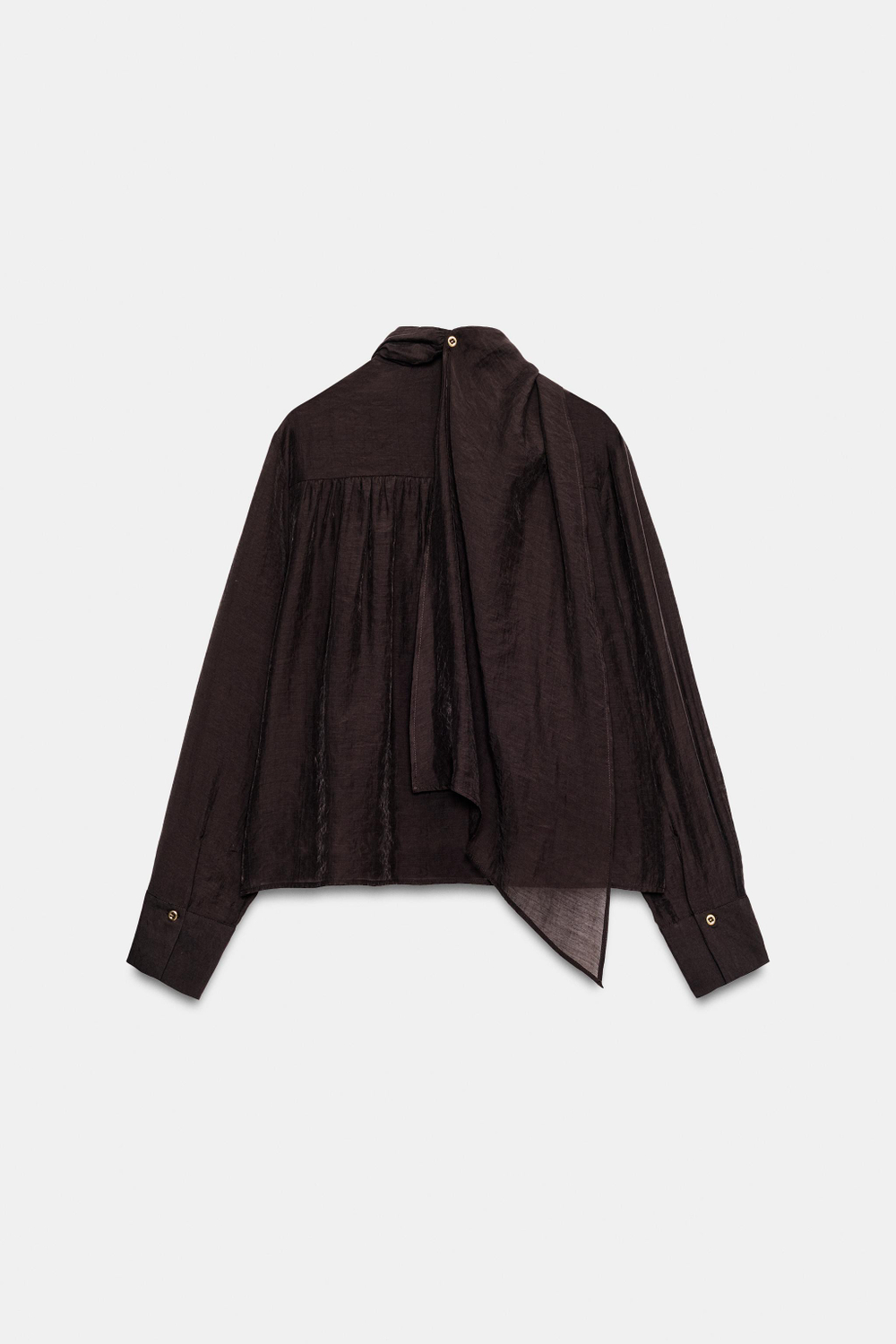 ZARA РУБАШКА С ШАРФОМ, КОРИЧНЕВЫЙ