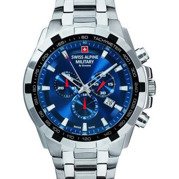 С браслетом Мужские наручные часы с серебряным браслетом Swiss Alpine Military 7043.9135 chrono 46mm 10ATM