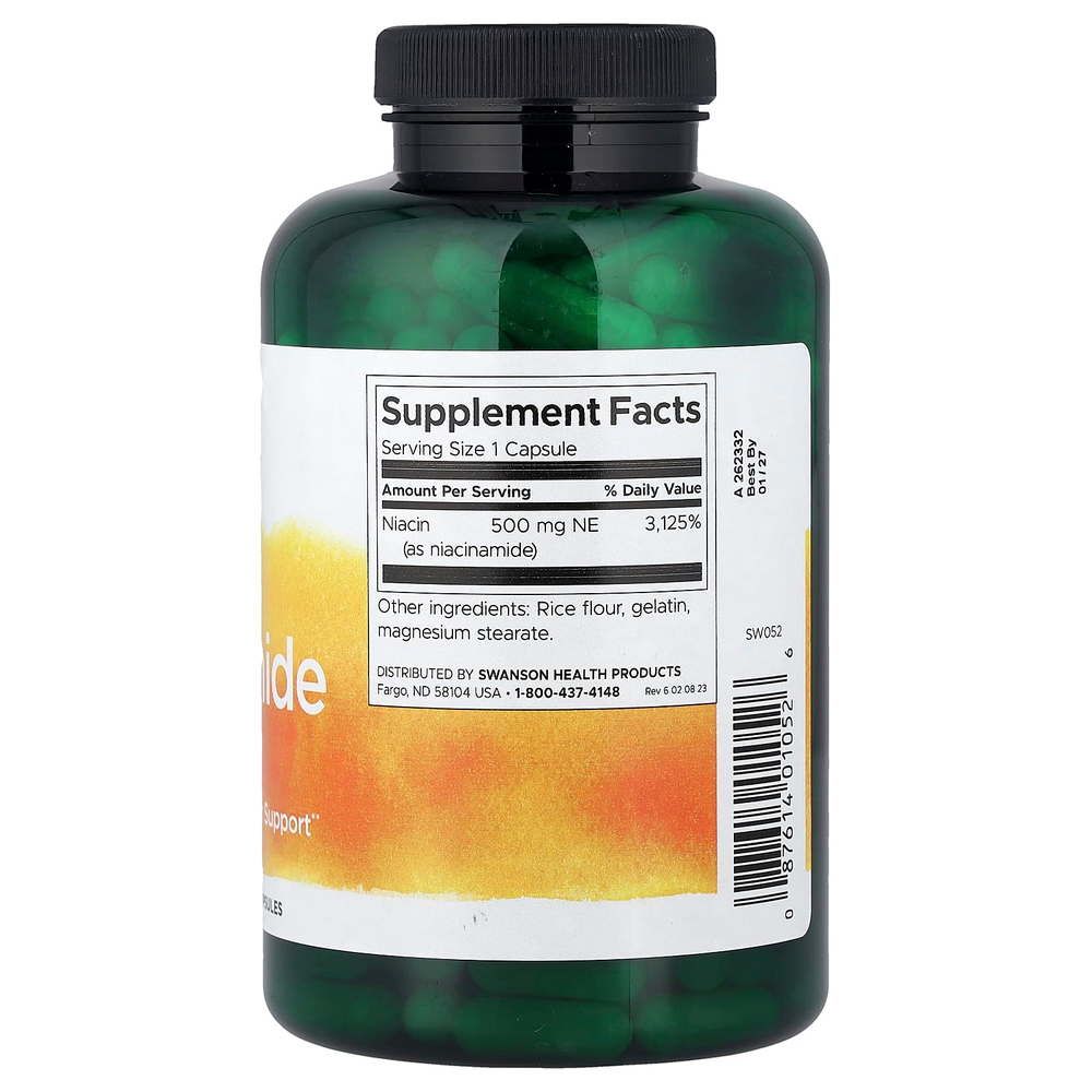Swanson Vitamins, никотинамид, 500 мг, 250 капсул