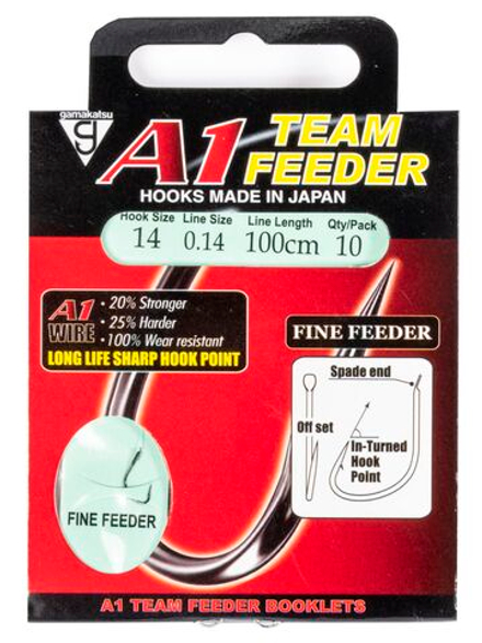 Крючки с поводком Gamakatsu BOOKLET A1 FINE FEEDER разм. 14-0.14мм 100см 10шт.