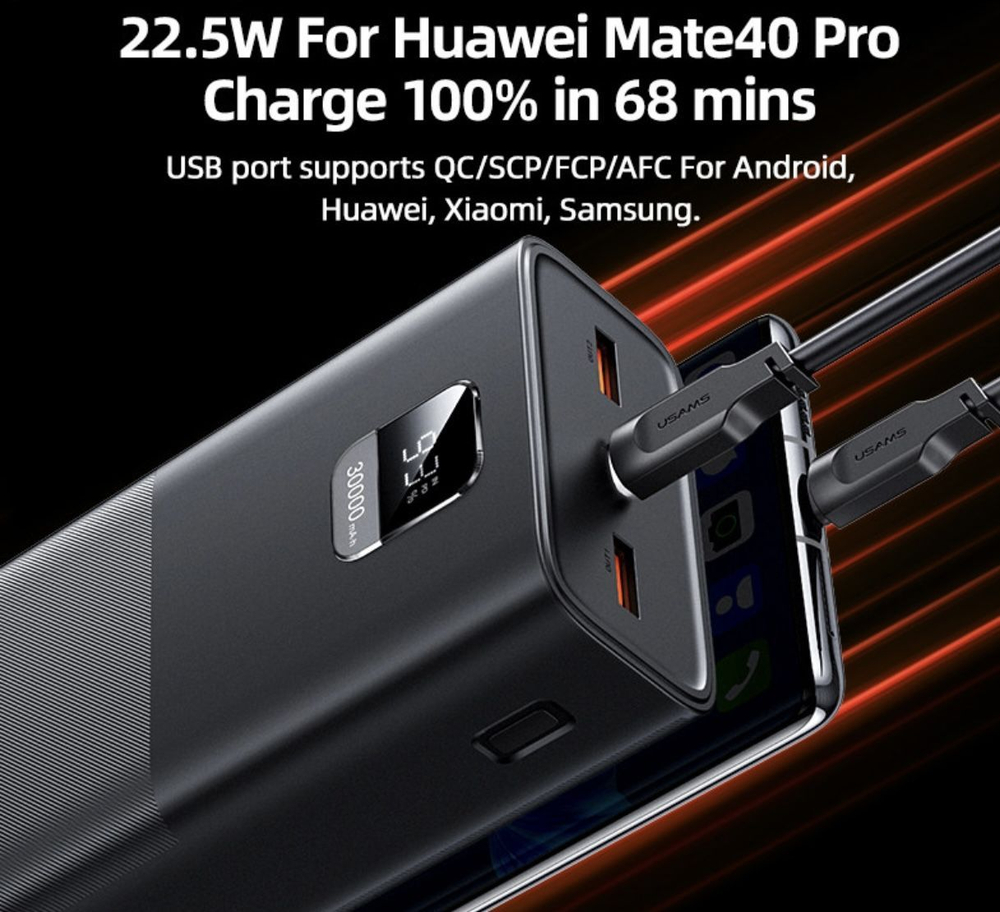 Внешний аккумулятор повербанк Power Bank 30000mAh 65W Black USAMS(usams-at)