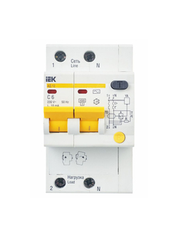 Выключатель автоматический дифференциального тока 2п C 6А 10мА тип AC 4.5кА АД-12 KARAT IEK MAD10-2-006-C-010