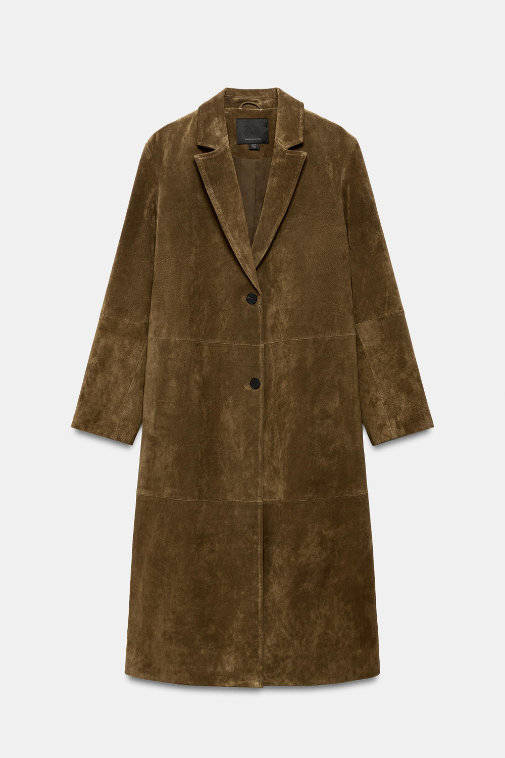 ZARA ДЛИННОЕ ПАЛЬТО ИЗ 100% КОЖИ — ZW COLLECTION, ОЛИВКОВЫЙ