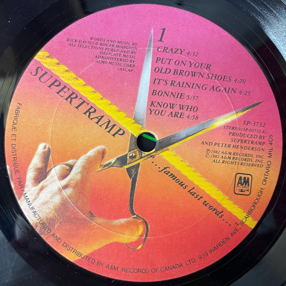 Винтажная виниловая пластинка LP Supertramp Famous Last Words (Canada 1982)