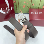 Ремень Gucci Double G из зернистой кожи 3,5 см — тёмный серо-коричневый — фото 2