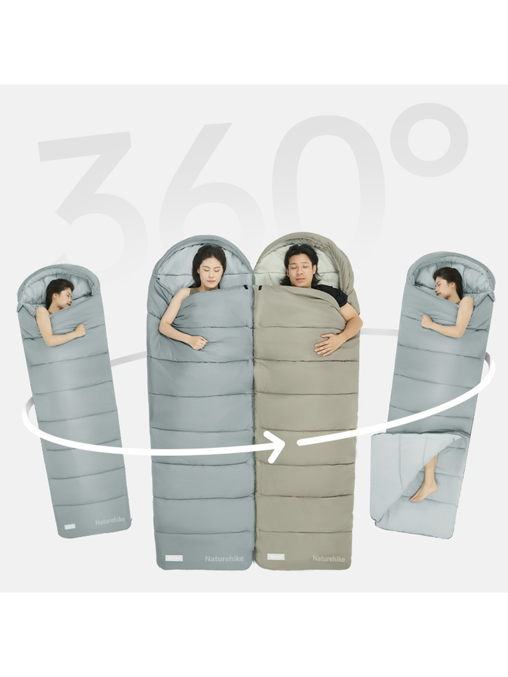 Спальный мешок Naturehike CNK2350WS023 MS300 с капюшоном, зеленый, молния справа