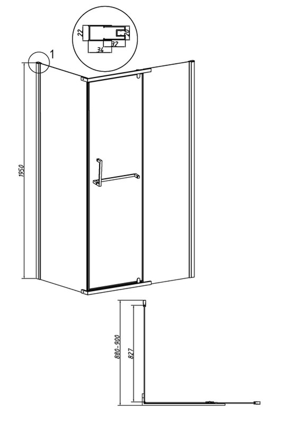 Боковая стенка Grossman Pragma 200.K33.03.90.10.02 (90х195) хром,стекло шиншилла, 1 место