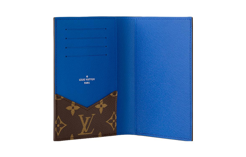 LOUIS VUITTON Colormania Coated Canvas With Cow Leather Passport Holder Men"s Blue