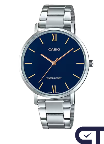 Casio LTP-VT01D-2B женские часы с синим циферблатом и стальным браслетом