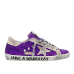 Кеды Женские GOLDEN GOOSE 'SUPERSTAR' with purple glitter and lettering on the foxing