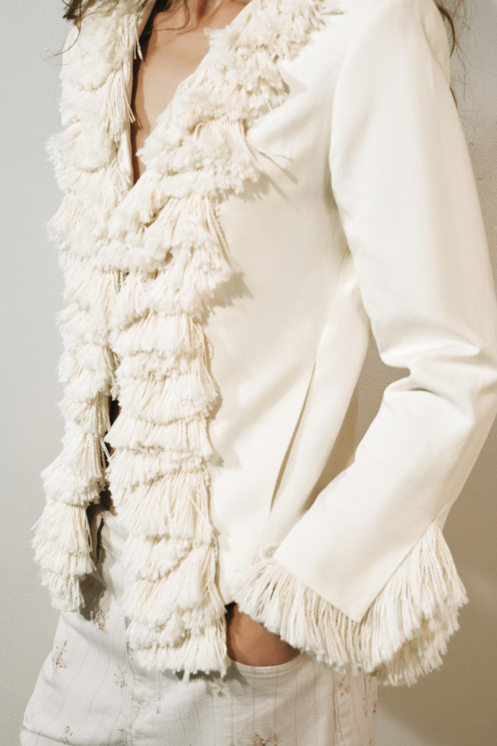 ZARA КУРТКА С БАХРОМОЙ И ЛЬНОМ — ZW COLLECTION, ЭКРЮ