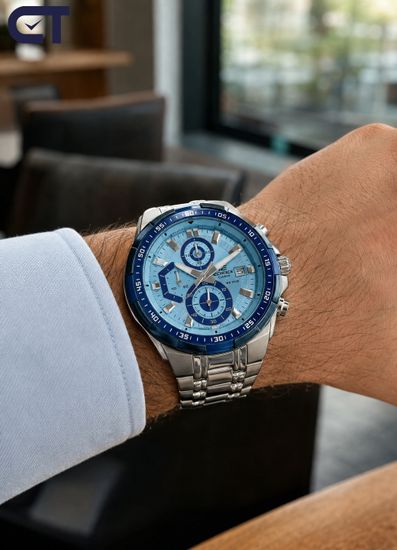 CASIO EFR-539DE-2AVUDF EDIFICE мужские наручные часы — крупный хронограф с синим циферблатом и синим IP-безелем