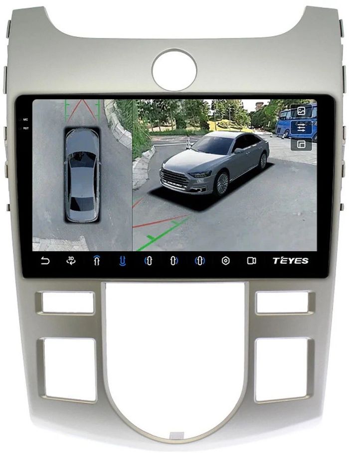 Магнитола для KIA Cerato 2 2008-2013 (климат, рамка серебро) - Teyes CC3-2K-360 на Android 10, Быстрая, 2K QLED, CarPlay, 4G SIM-слот, 4 камеры в комплекте