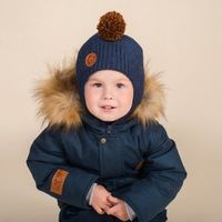 Шлем зимний вязаный "Индиго" меринос с помпоном