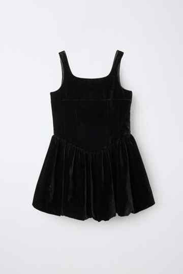 ZARA БАРХАТНОЕ ПЛАТЬЕ-БАЛЛОН, ЧЕРНЫЙ
