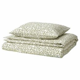 Комплект постельного белья IKEA SORGMANTEL (СОРГМАНТЕЛЬ), Односпальный, Бело-зеленый, 150x200, 50x80 см