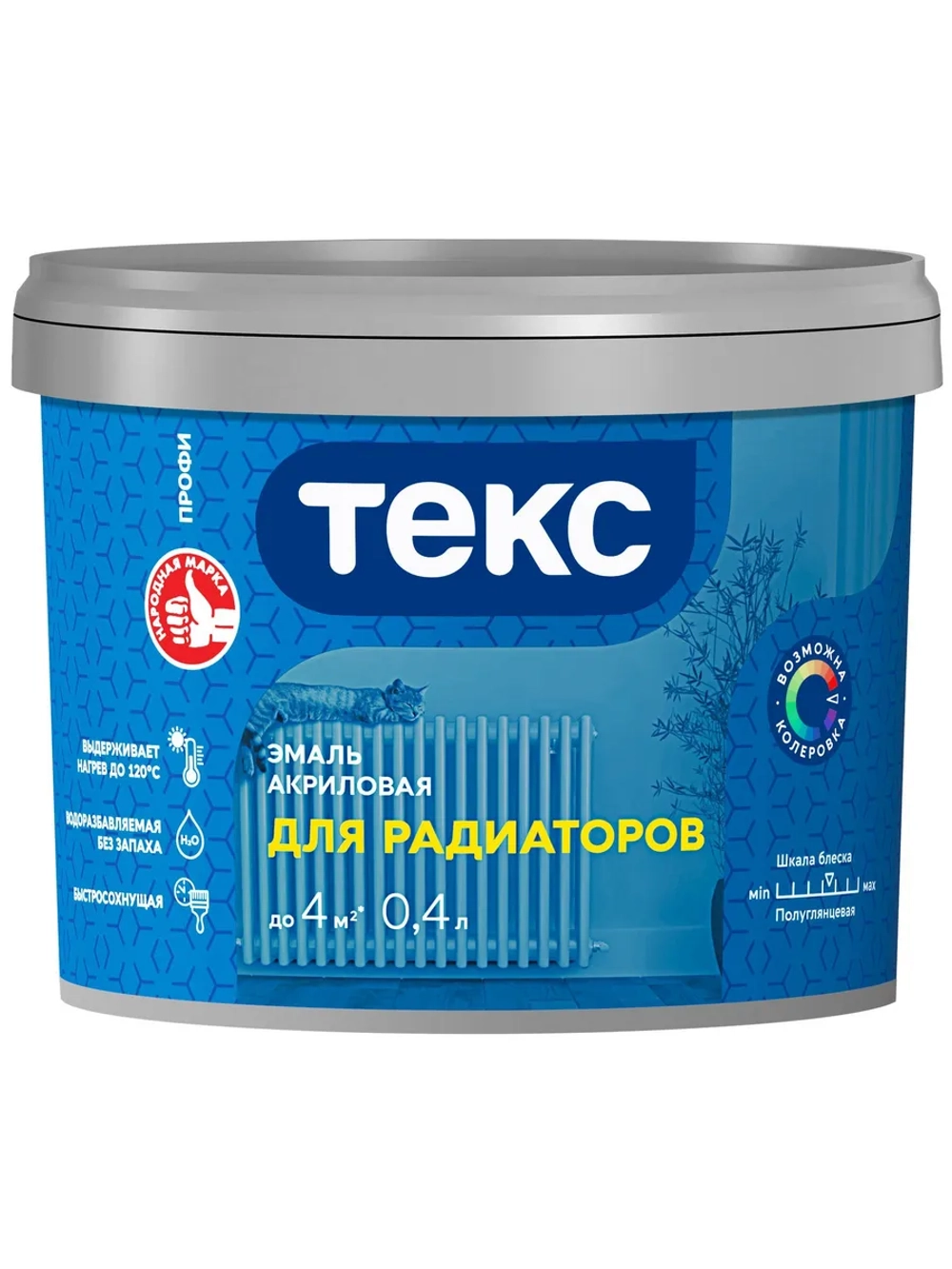 Эмаль акриловая ТЕКС для радиаторов белая полуглянцевая 0,4л