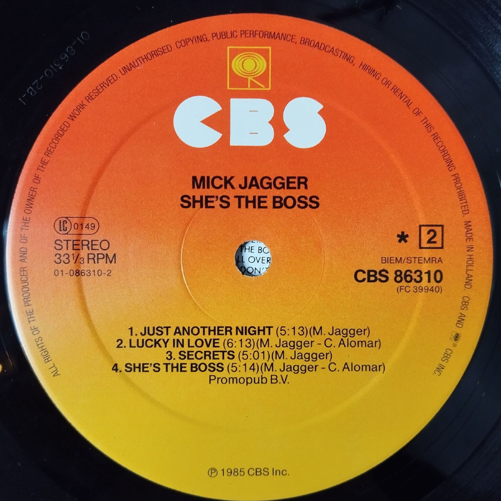 Винтажная виниловая пластинка LP Mick Jagger She The Boss (Holland 1985)
