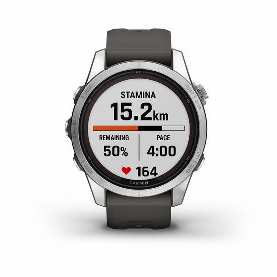Умные часы Garmin Fenix 7S Pro Solar Серебристый с черным силиконовым ремешком 010-02776-01