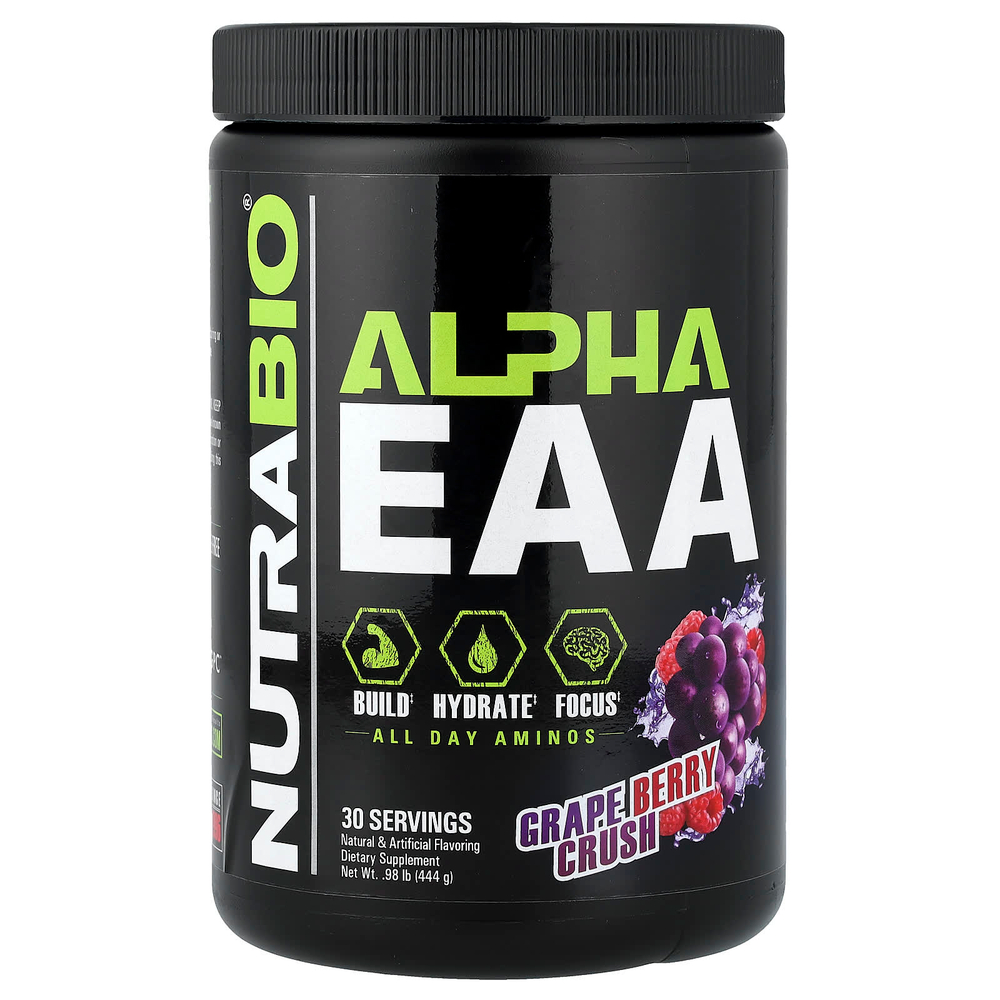 NutraBio, Alpha EAA, незаменимые аминокислоты, со вкусом винограда и ягод, 444 г (0,98 фунта)