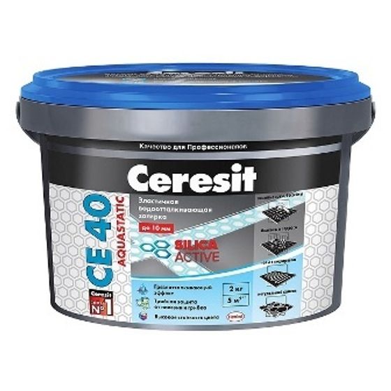 Затирка № 4 AQUASTATIC CE 40 серебристо-серая ведро 2кг Ceresit